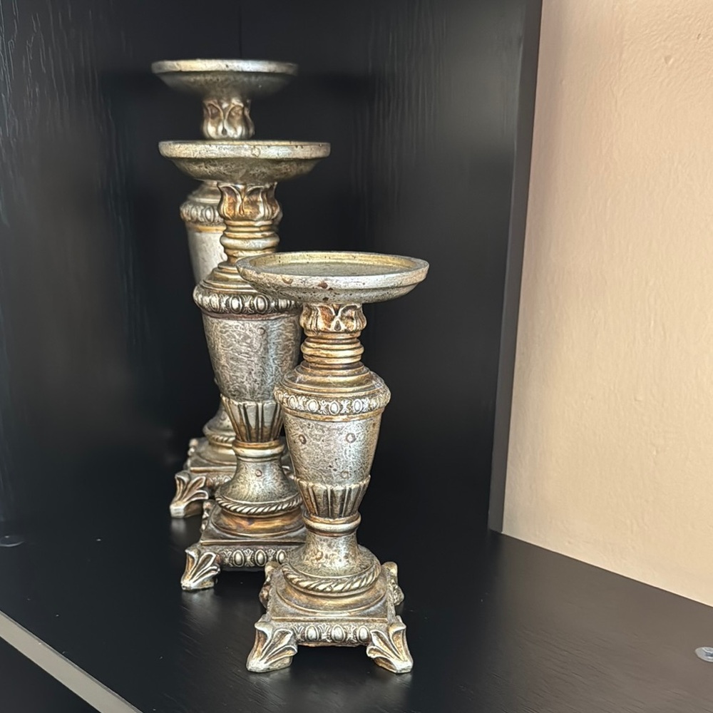 Gold Ornate Candle Holders with Intricate Detailing